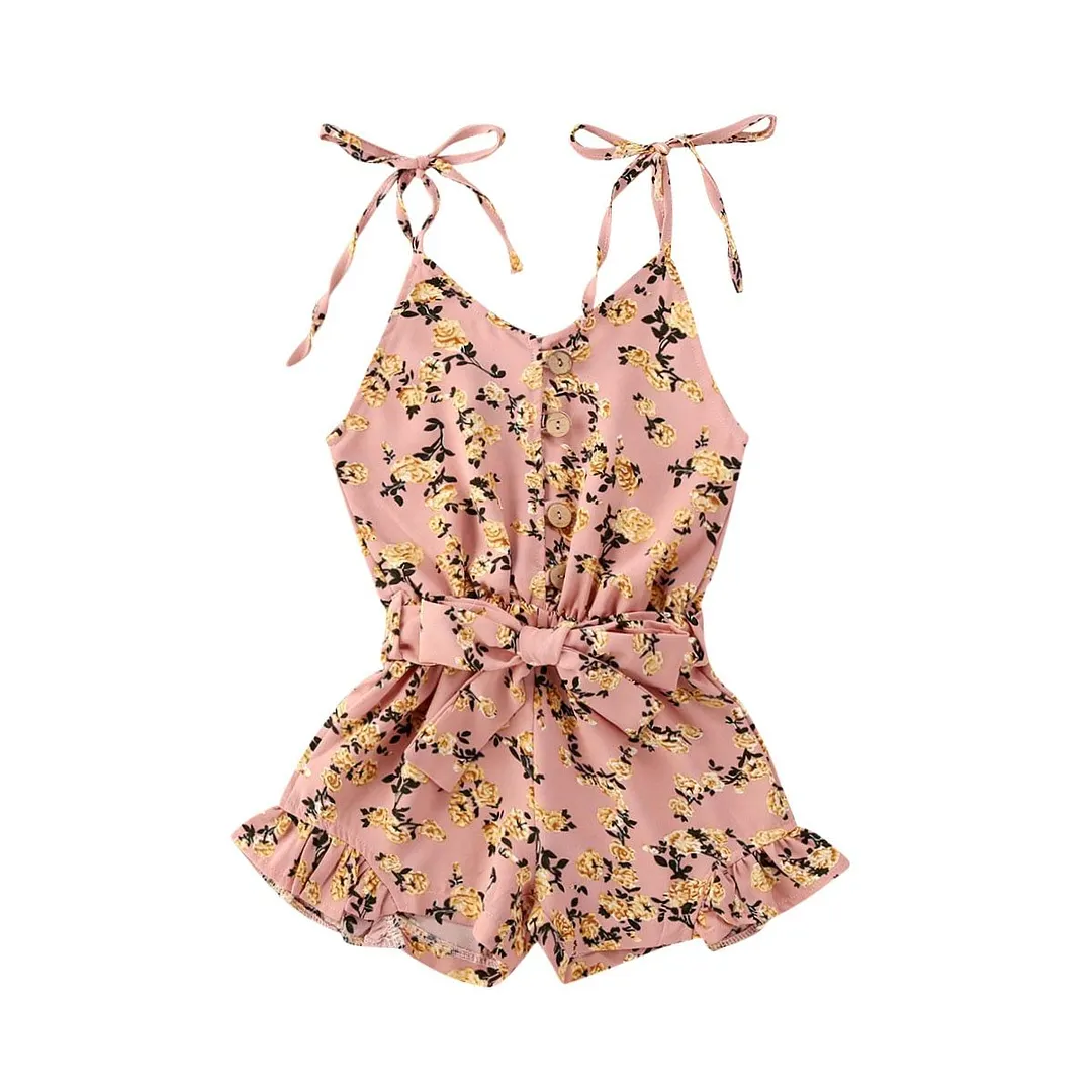 2020 Baby Summer Clothing Kids Jumpsuit Girls Floral Print V-Neck Sleeveless Jumpsuit Bodysuit
