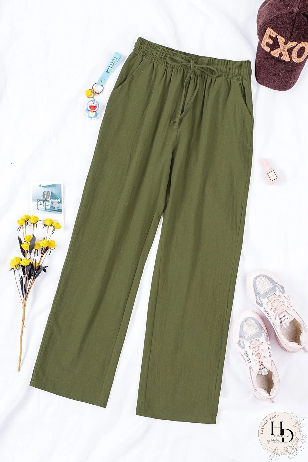 Women's Elastic Waist Linen Pants with Pockets