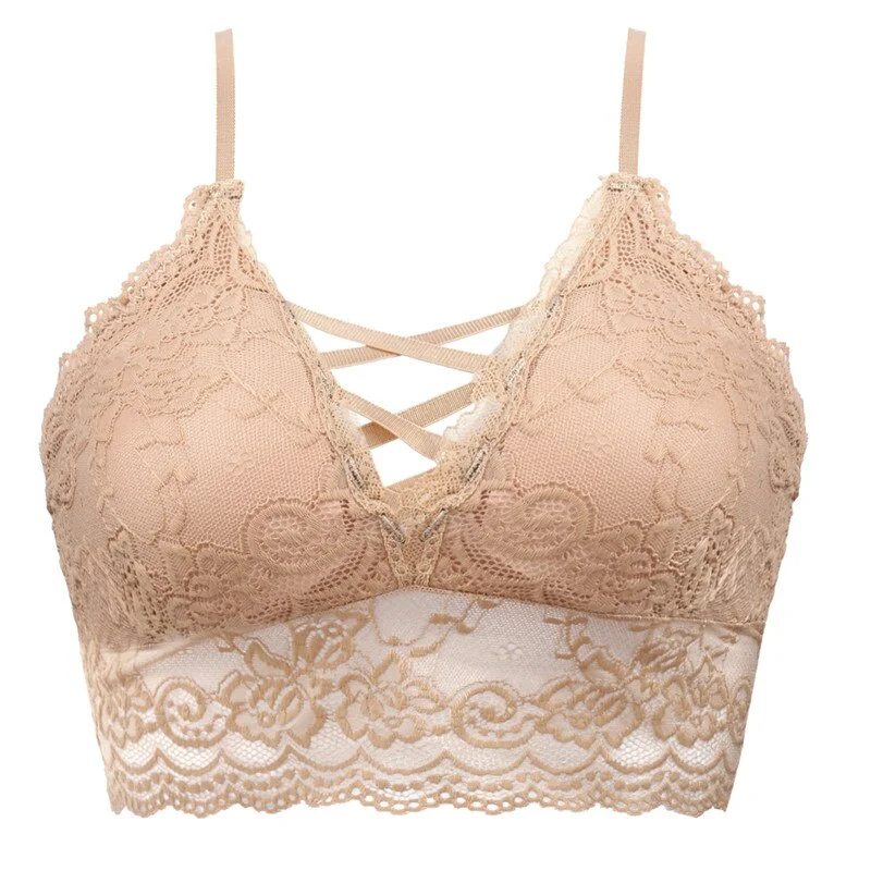 Front Beauty Sexy Lace Bralette Women Underwear Massage Padded Bras for Female Women's Brassiere Solid Color Crop Tops Bra