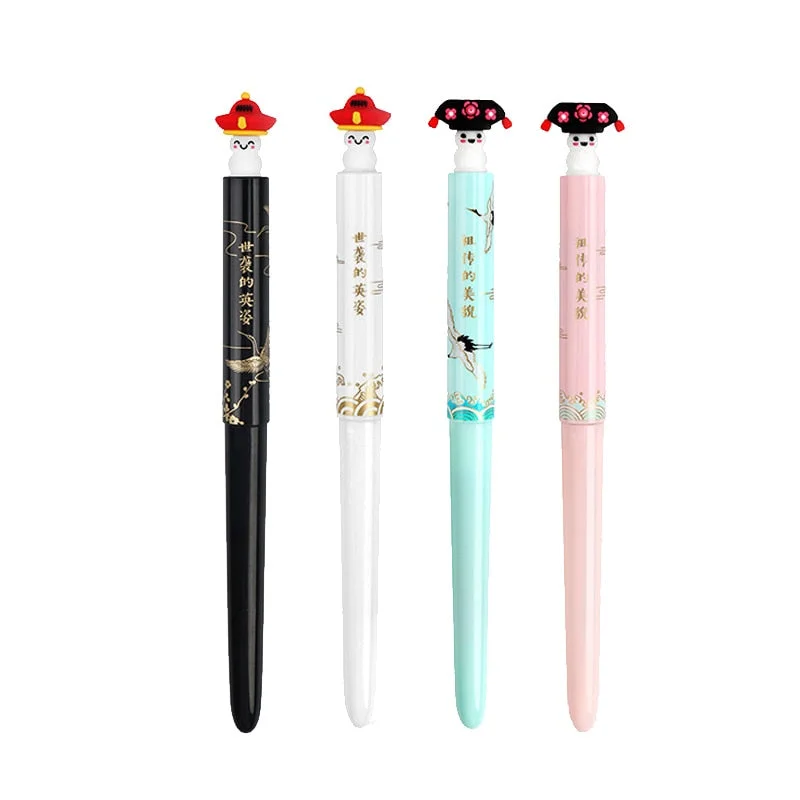 4pcs Cute Fountain Pen with Ink Cartridge 0.5mm Kawaii Peekaboo Ink Pens for Student Writing Posture Correction School Supplies