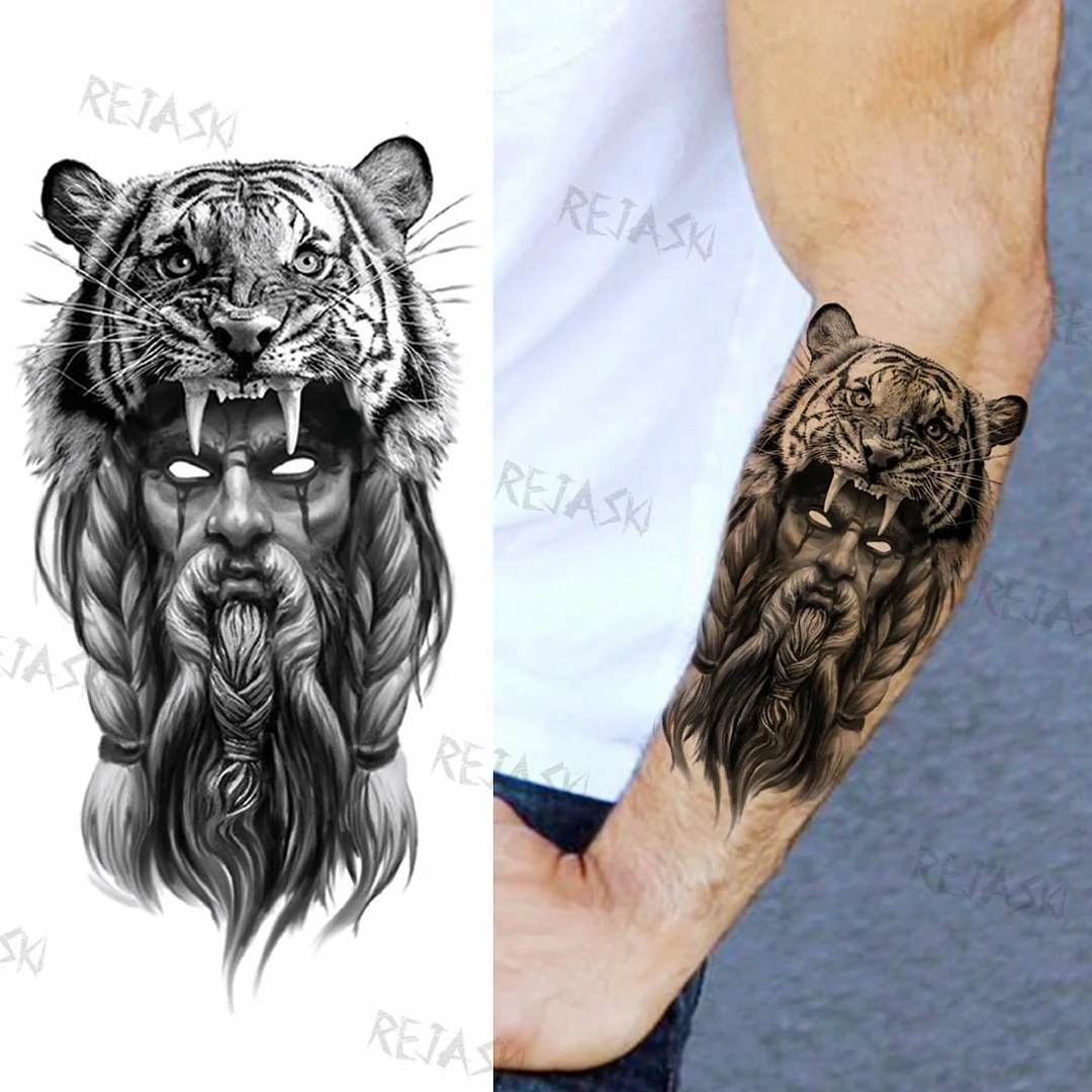 Gangster Wolf Temporary Tattoo For Women Men Death Skull Fake Tattoos Sticker DIY Harajuku Mermaid Waterproof Tatoo Body Art Arm