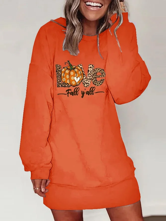 Halloween Pumpkin Casual Print Long Sleeve Sweatshirt Dress