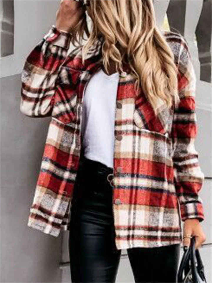 Fashion Long Sleeve Loose Plaid Shacket Shirt