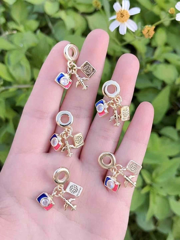 1 Pc/Package Copper Zircon 18K Gold Plated Camera Airplane Jewelry Accessories