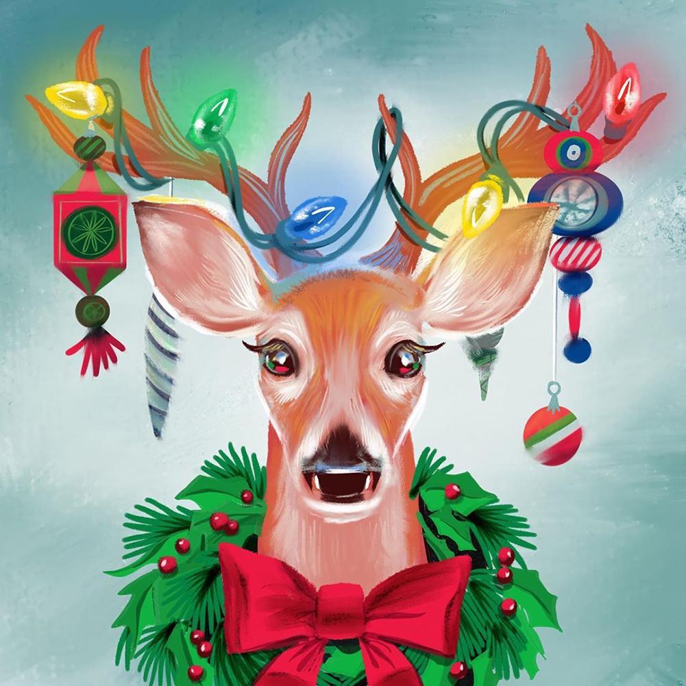 

30x30cm Round Drill Diamond Painting-Xmas Garland Elk, 501 Original