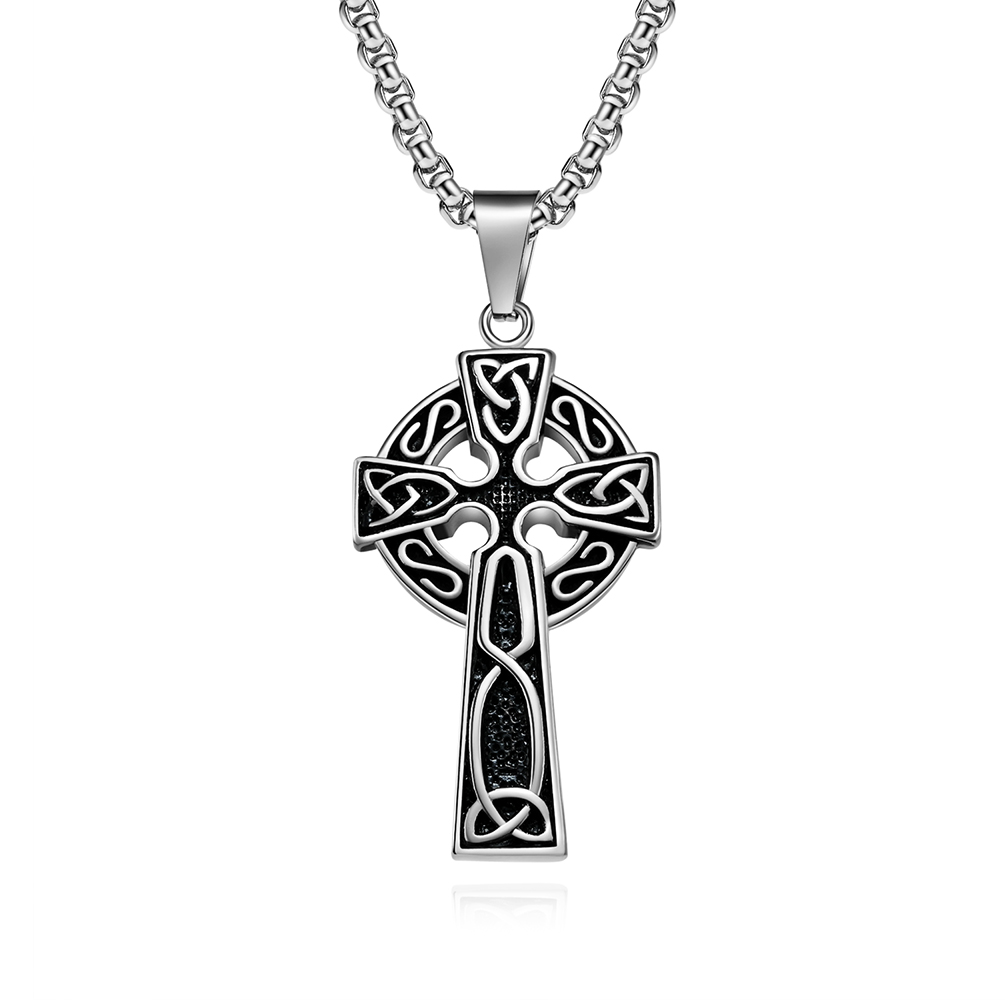 Vintage Celtic Knot Titanium Steel Cross Necklace
