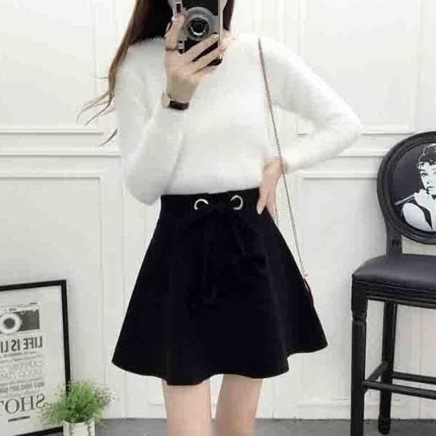 Black/Grey Sweet High Waist Woolen Skirt SP1811823