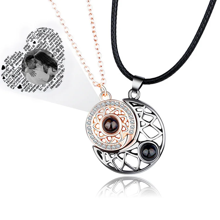 Personalisierte Foto 100 Sprachen Ich Liebe Dich Projektion Halskette Magnetische Sonne Mond Halskette Geschenk für Liebe Paar Halsketten 