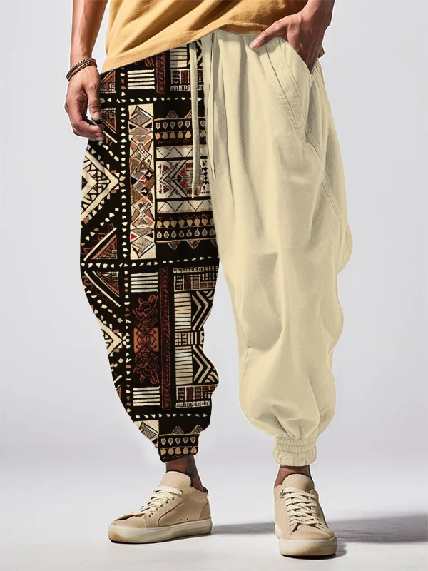 Men's African Traditional Pattern Art Print Loose Drawstring Waist Sweatpants