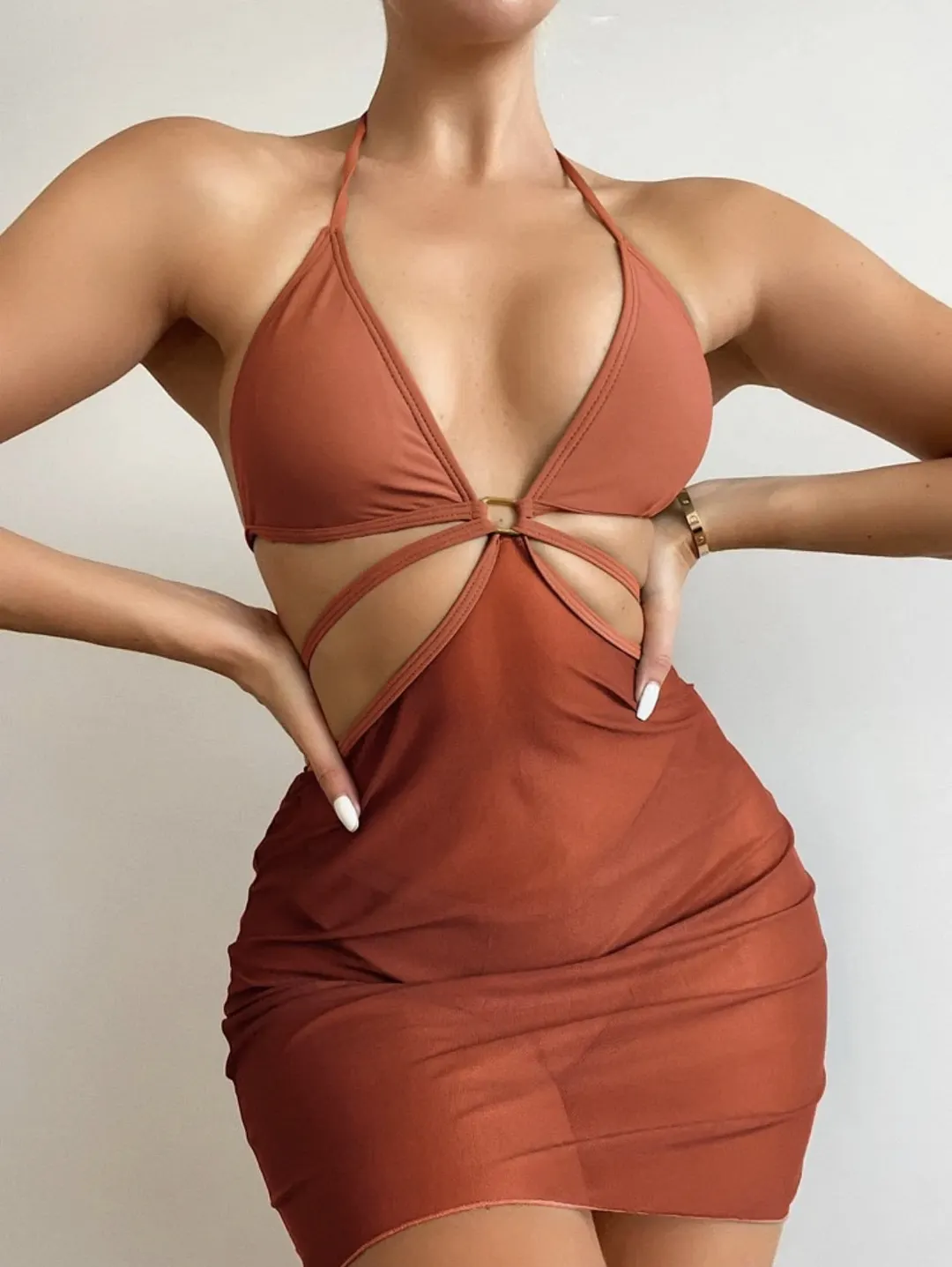 Churchf 2022 New Sexy Body Mesh Skirt Swimsuit Bikini
