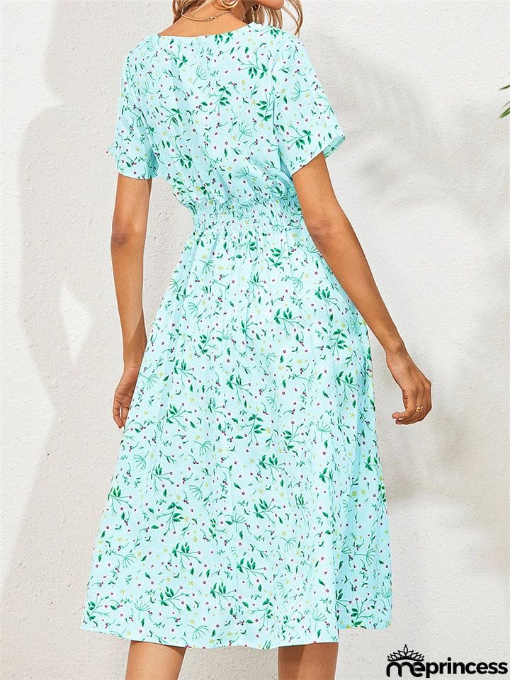 Summer Floral Printed Short Sleeve Dresses