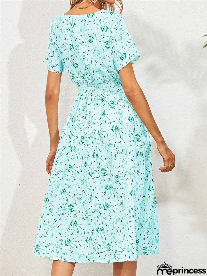Summer Floral Printed Short Sleeve Dresses