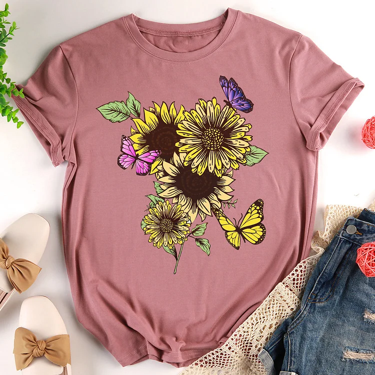 ANB - Sunflowers With Butterflies T-shirt Tee -012728