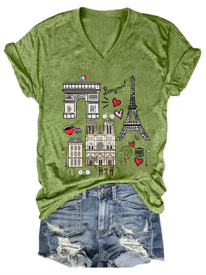 Women's Paris Travel V-Neck Shirt