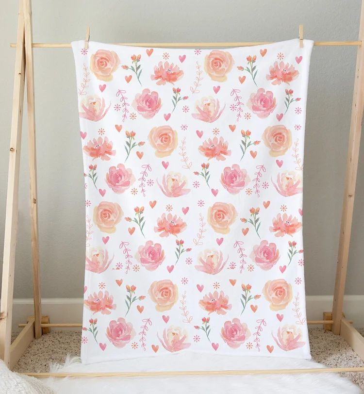 Personalized Baby Floral Swaddle Blanket Set|Set07