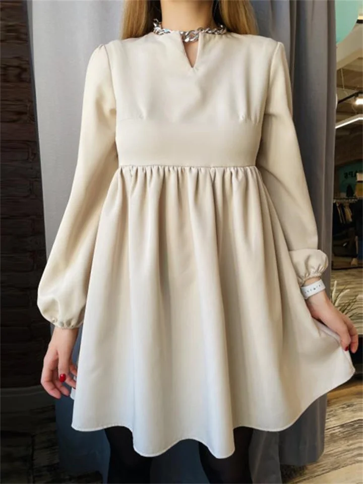 Loose Comfortable High Waist Solid Color Small V-neck Blouse Dress | EGEMISS