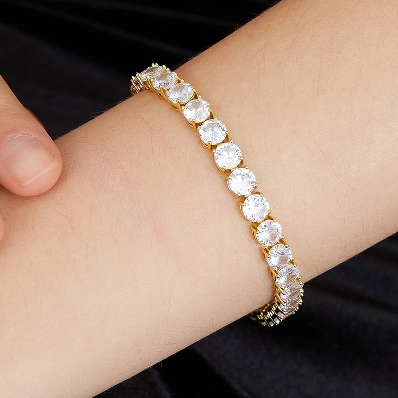 304 Stainless Steel Gold Plated Inlay Round Zircon Bracelets