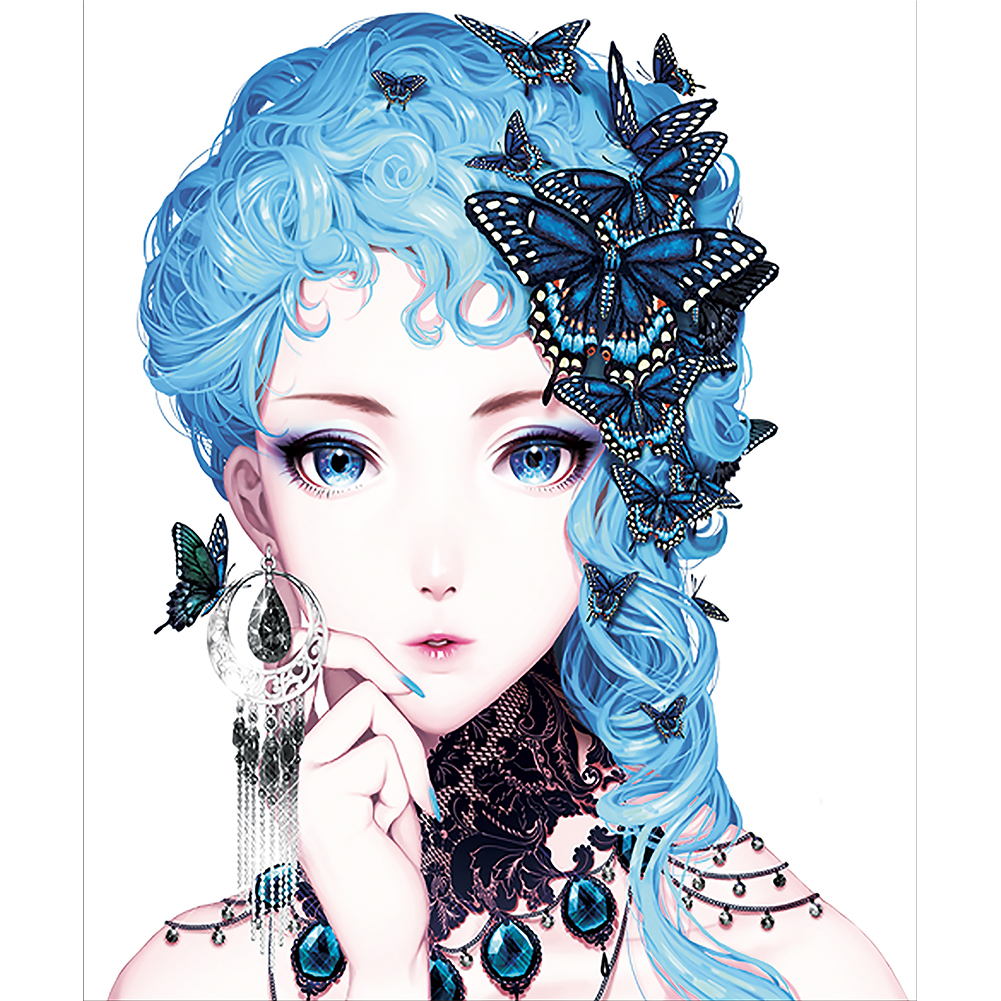 Девушка с голубыми волосами фэнтези