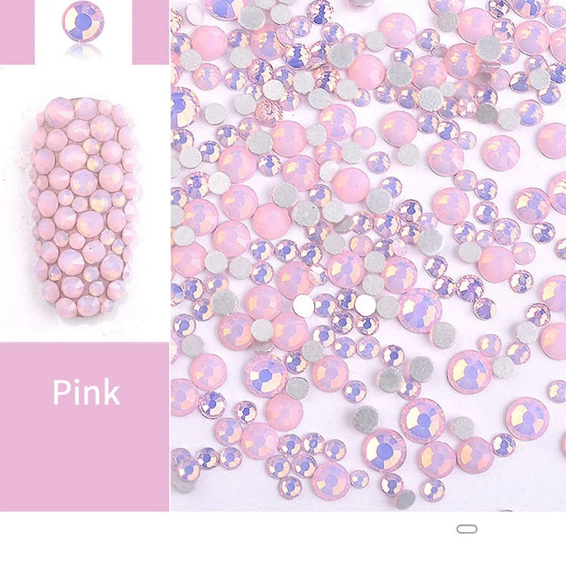 1 Bag Nail Rhinestones AB Color Opal Jelly Pink White Mixed Size Flat Back 3D Tips DIY Nail Art Decorations Crystals Stones