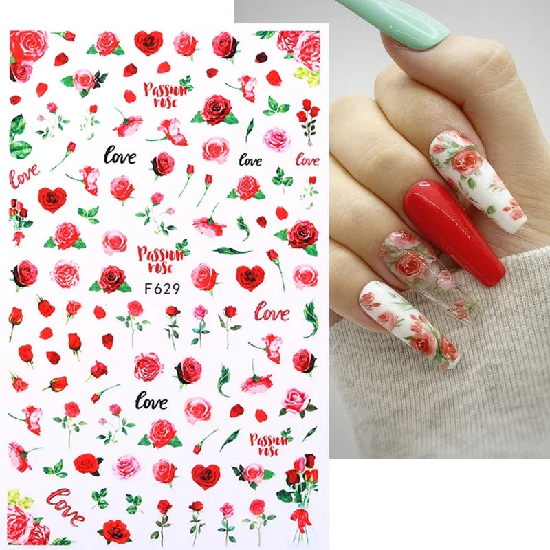 1PC 3D Nail Stickers Red Heart Love Self-Adhesive Slider Nail Art Decorations Valentine's Day Decals Manicure Accessories Tool-Nail Inspo