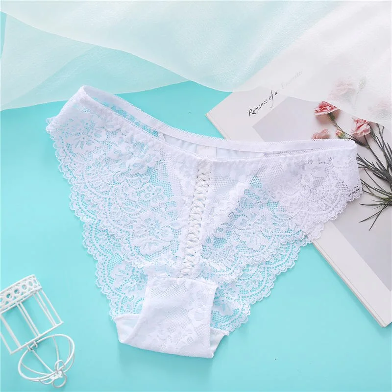 Sexy Lace Panties Perspective Underwear Women Underpants Front Cross Design Soft Cotton Crotch Panties Lingerie for Female Panty