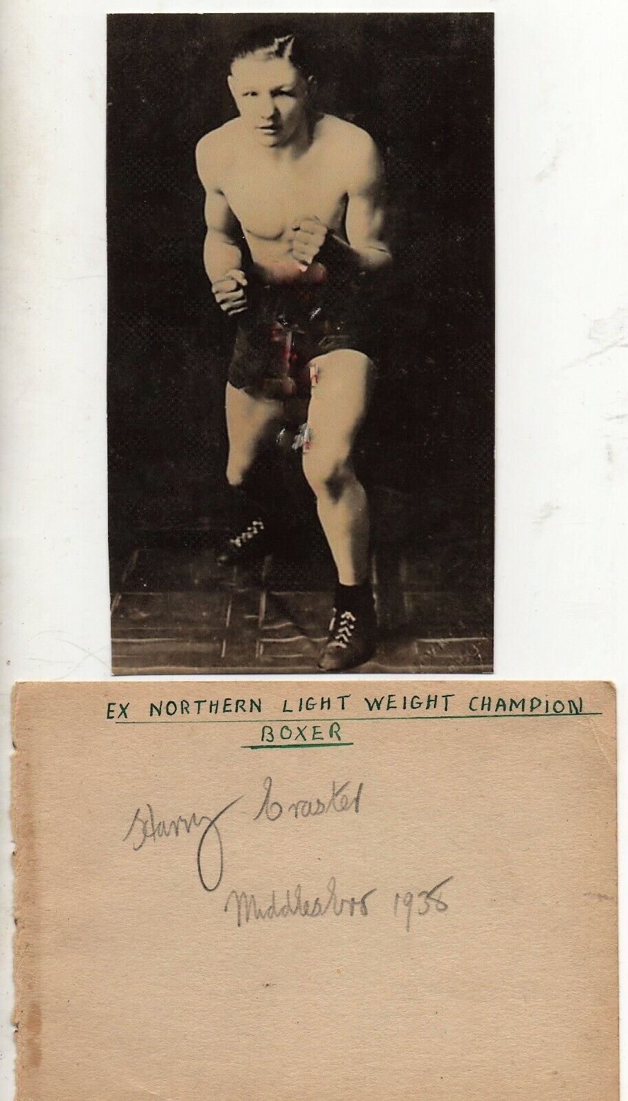 BOXING - HARRY CRASTER - personally signed album page + picture - good