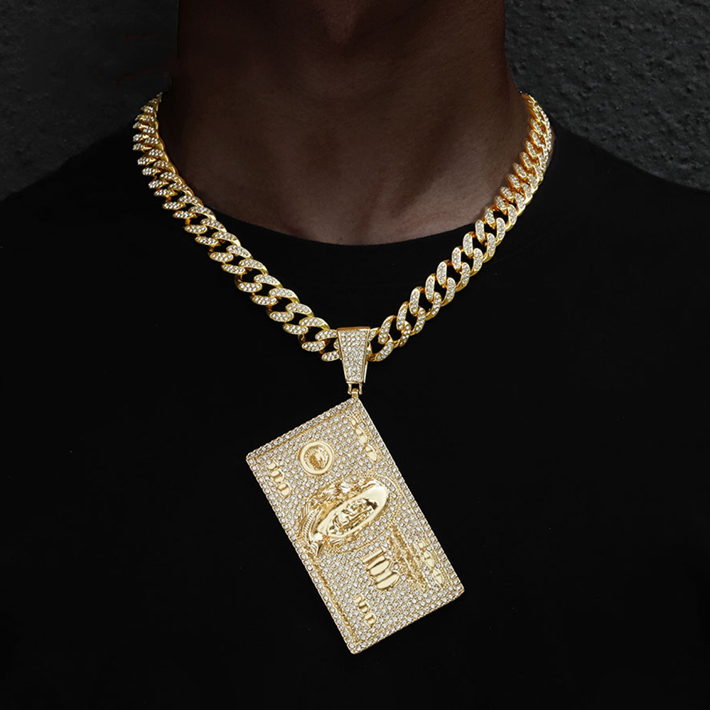 Hip Hop Dollars Pendant Necklace Iced Out Jewelry Gift-VESSFUL