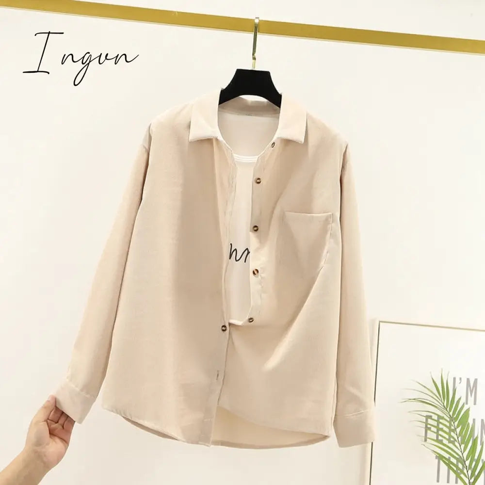 Ingvn - Corduroy Shirts Womens Tops And Blouses Long Sleeve Spring Ladies Solid Loose Boyfriend