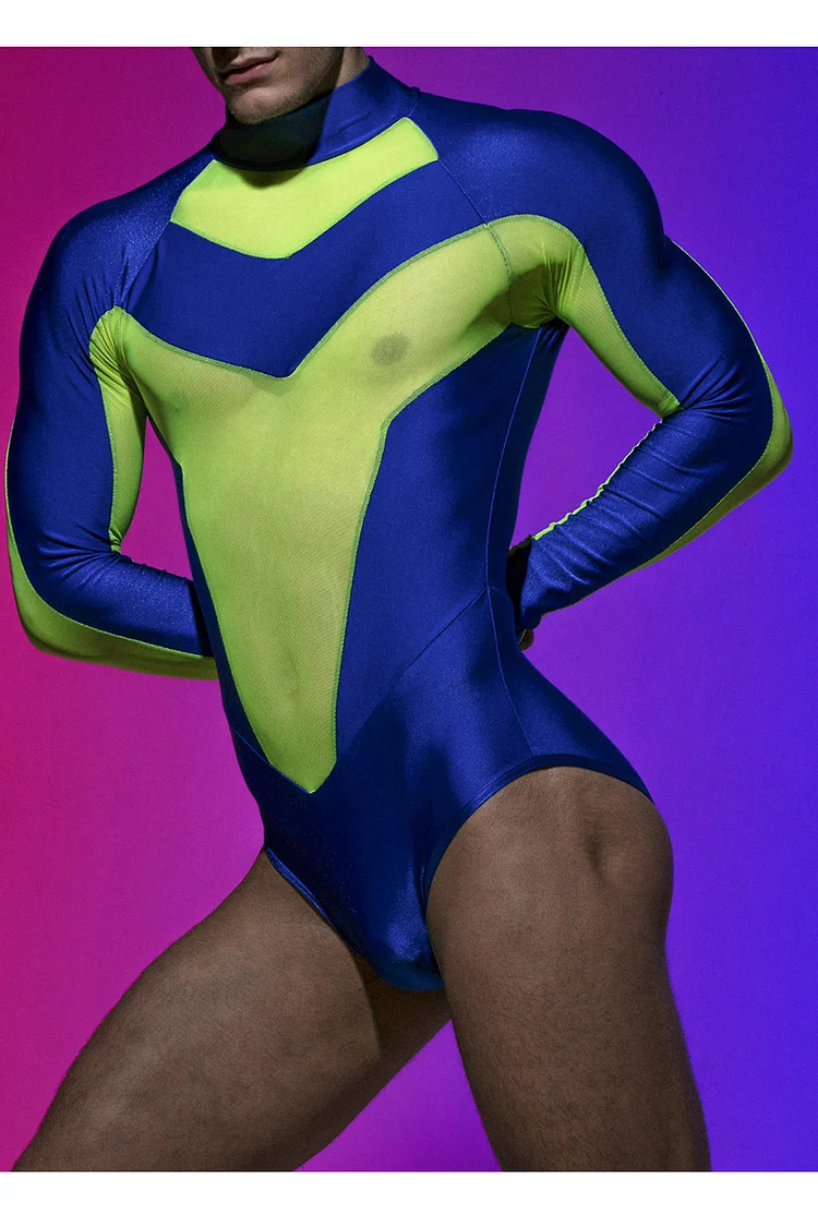 Ciciful Neon Colorblock Mesh See-Through Patchwork Bodysuit
