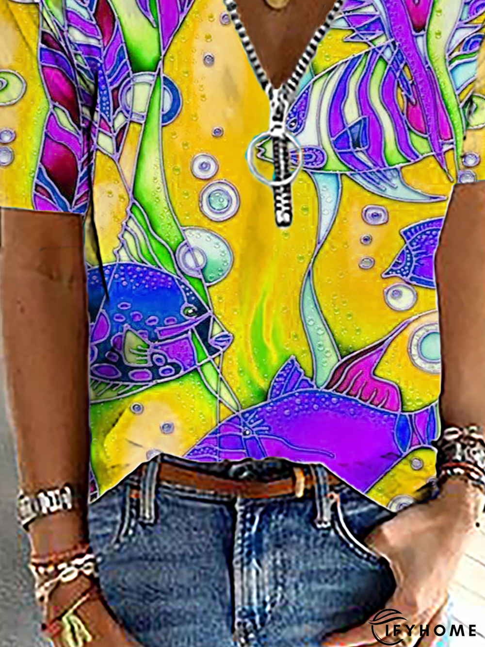 Plus size Printed Short Sleeve Tops | IFYHOME