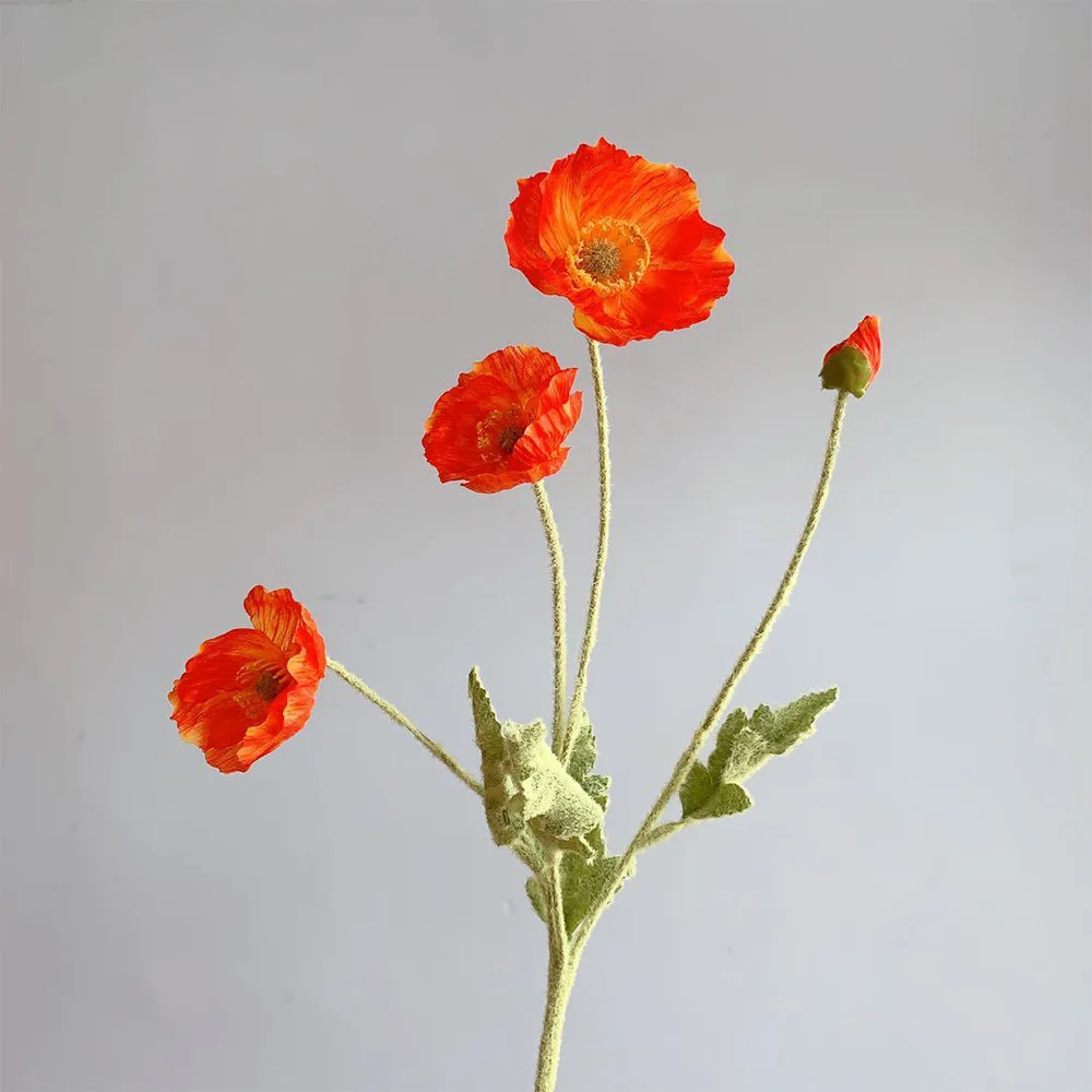 Poppy Silk Flower Bush in Orange - 23"