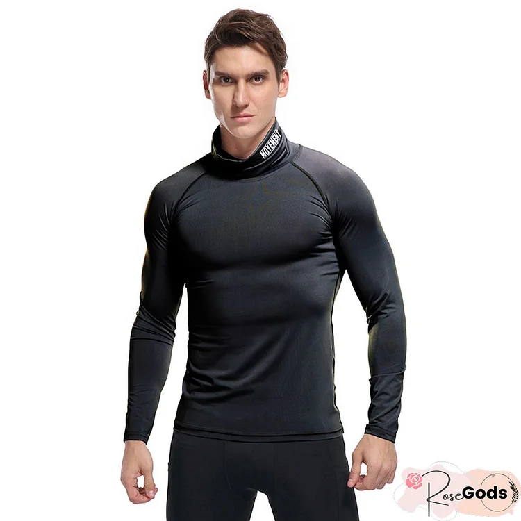 High Collar Long Sleeve Elastic Tight Quick Dry Clothes Outdoor Sports Sweat Clothes For Men