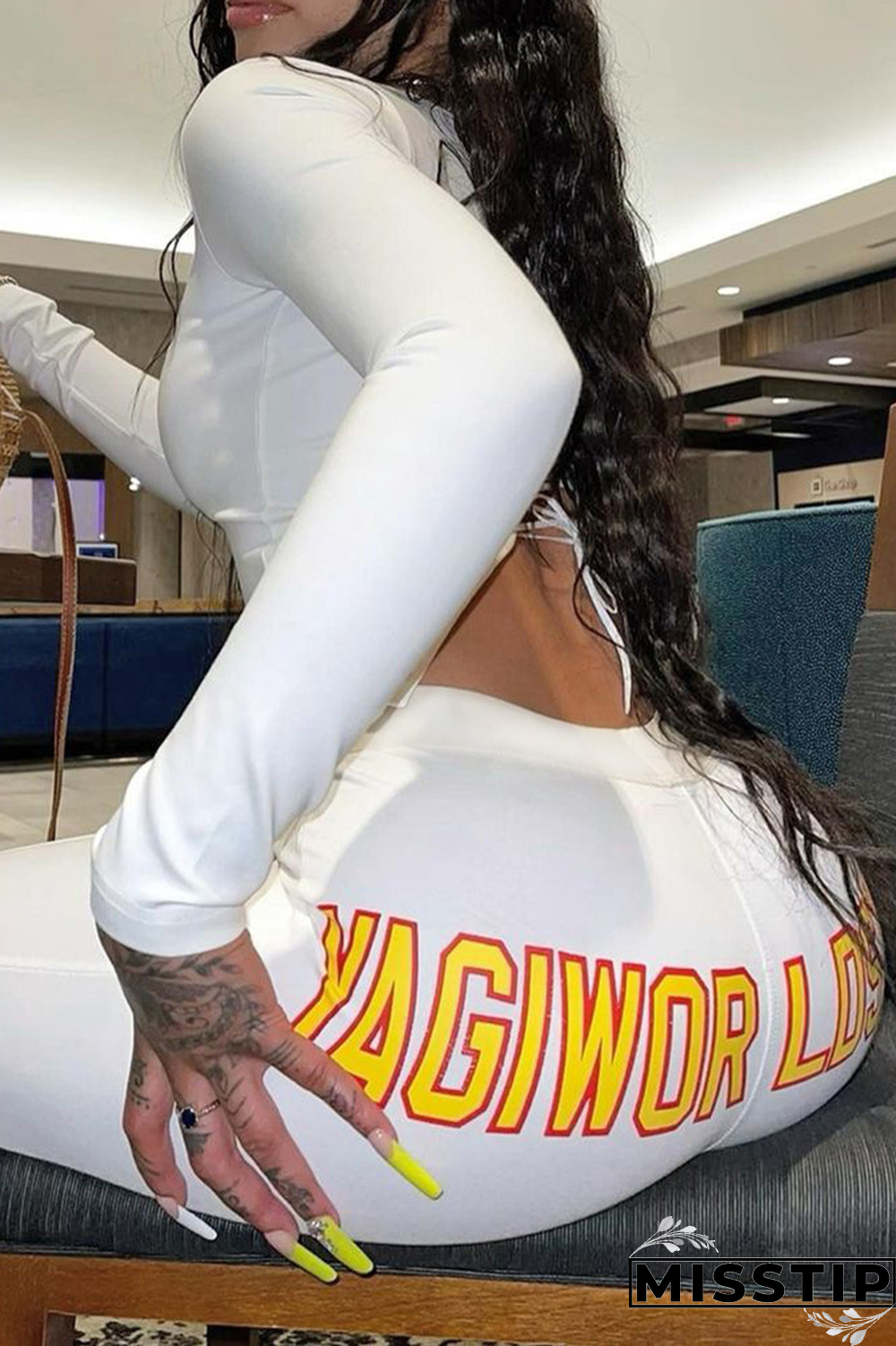 Black Fashion Print Patchwork O Neck Long Sleeve Two Pieces