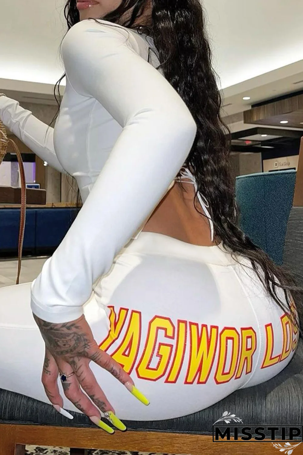 Black Fashion Print Patchwork O Neck Long Sleeve Two Pieces