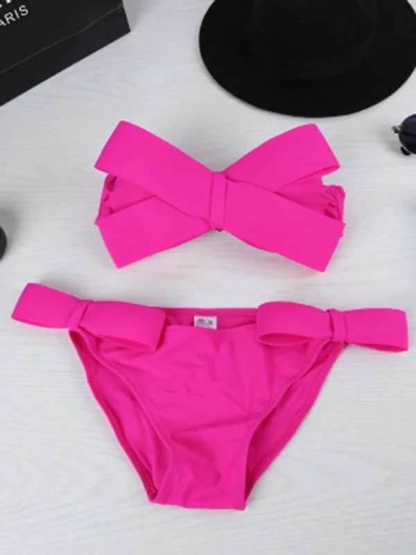 Plain Bowknot Bikinis Swimwear