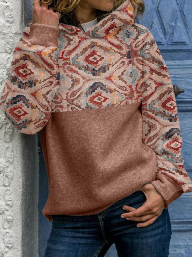 Western Ethnic Print Long Sleeve Casual Hoodie