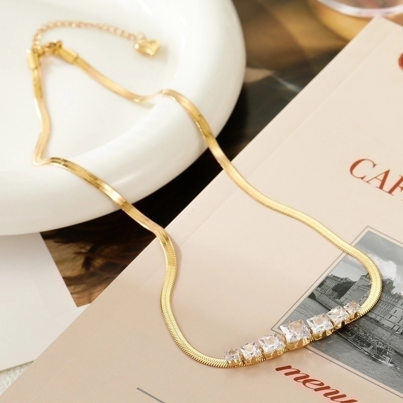 Casual Minimalist Square Stainless Steel Plating Inlay Zircon 18k Gold Plated Necklace