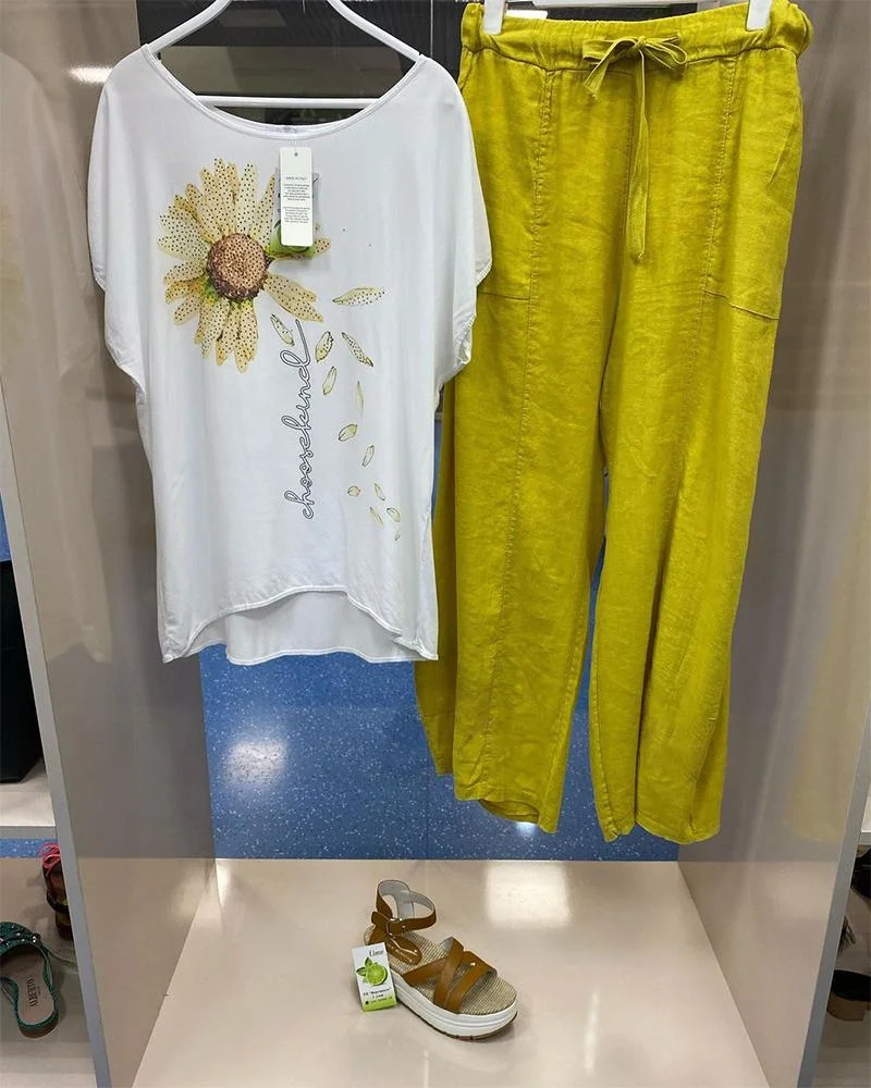 Sunflower Print Casual Two-piece Set With Pockets