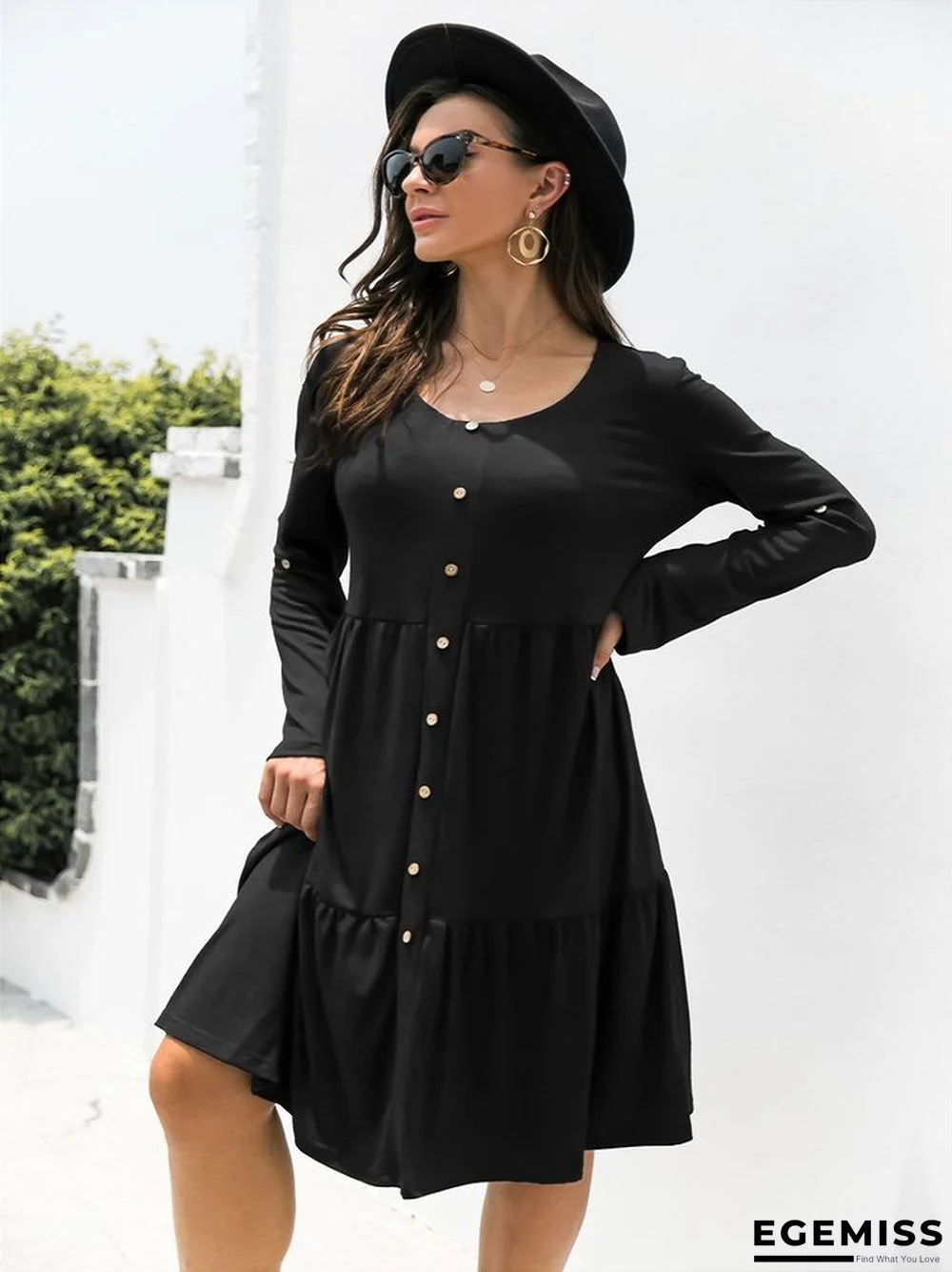 Loose Fashion Casual Dress Black Dresses | EGEMISS