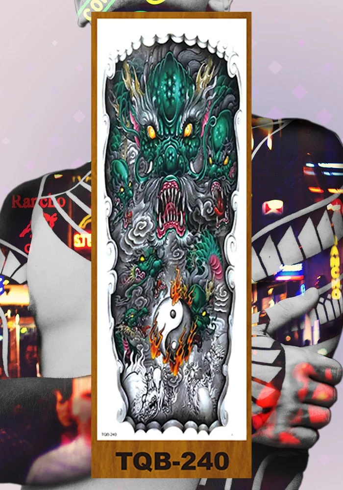 Full Flower Arm Temporary Tattoo Stickers Man Woman Adults Girls Body Sexy Fake Tatoo Dragon Tiger Mythical Beast Koi Skull DIY