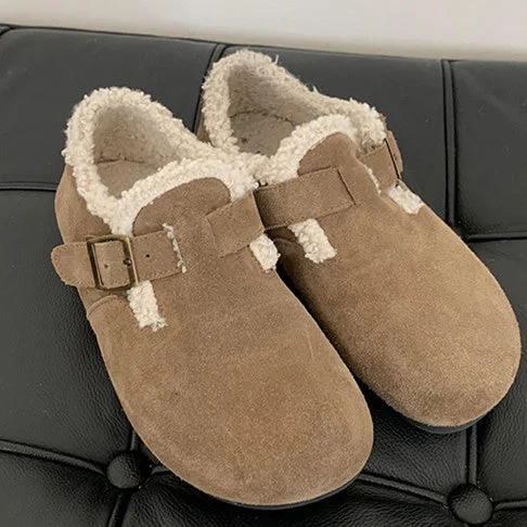 Women's Casual Solid Color Round Toe Flat Sole Plush Slippers