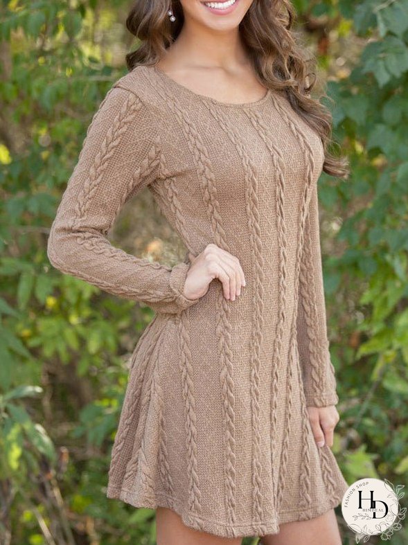 Dresses Round Neck Long Sleeve Sweater Mini Dress for Women