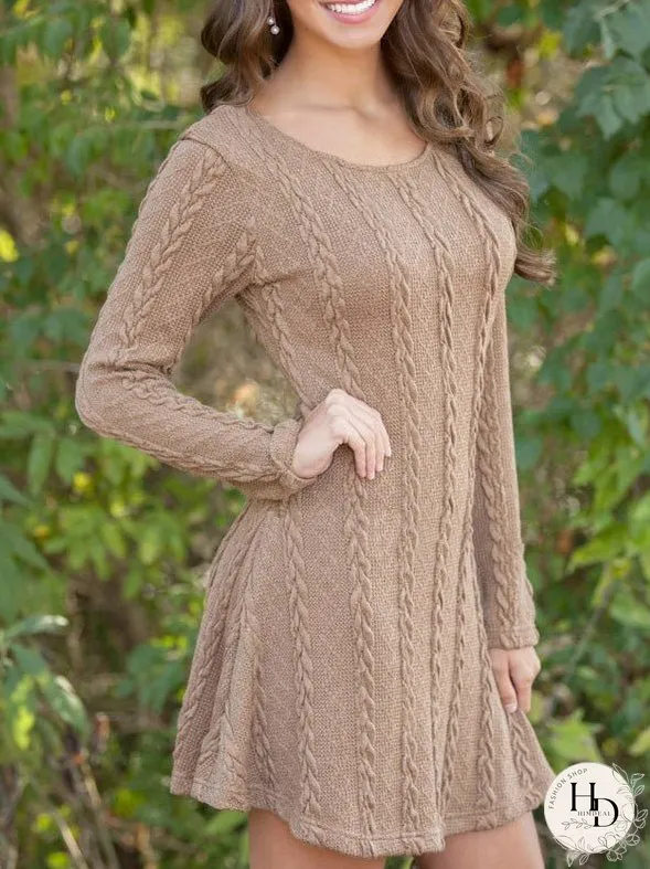 Dresses Round Neck Long Sleeve Sweater Mini Dress for Women