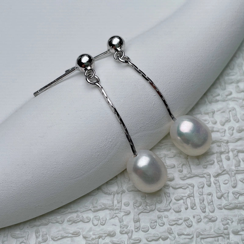 1 Pair Freshwater Pearl Copper Freshwater Pearl Solid Color Drop Earrings