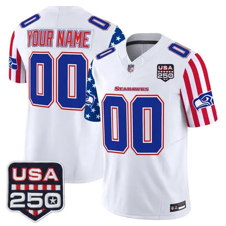 Men's Seattle Seahawks White 2026 America 250 Edition Patch Vapor F.U.S.E. Limited Custom Jersey