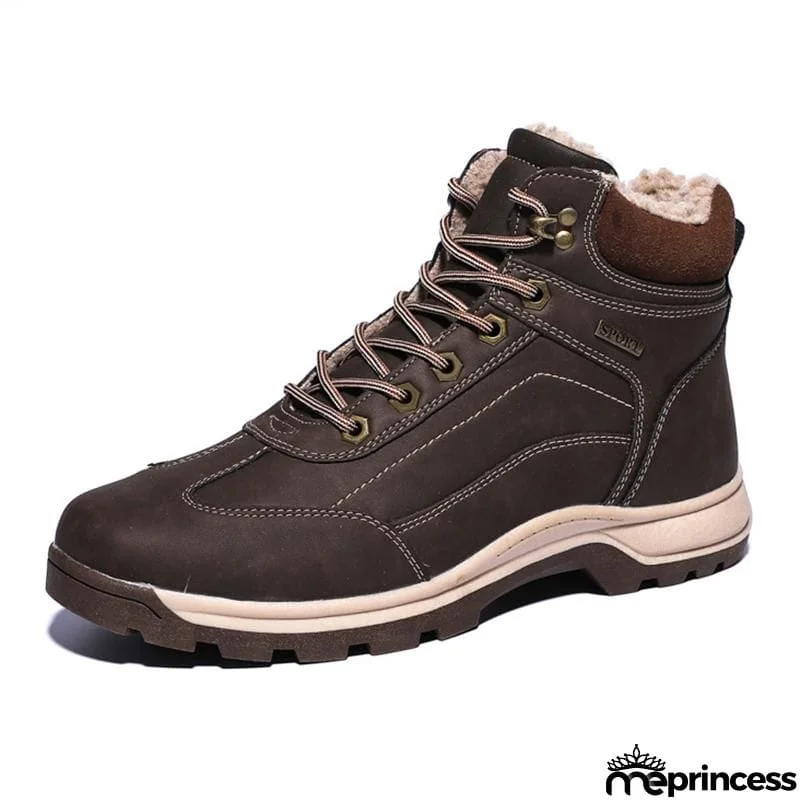 Mens Cozy Warm Lace-up Hiking Snow Boots