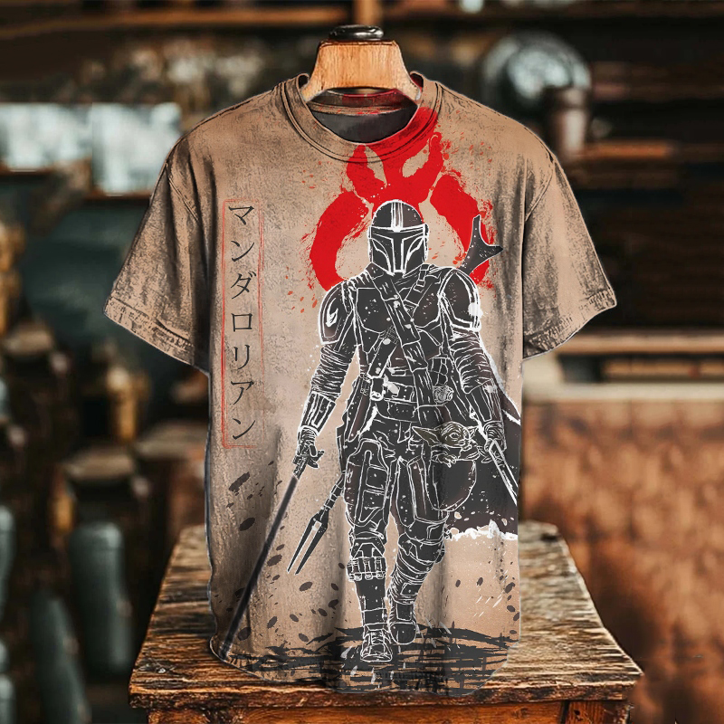 Men's Retro Sci-fi Japanese Warrior Print Casual T-shirt