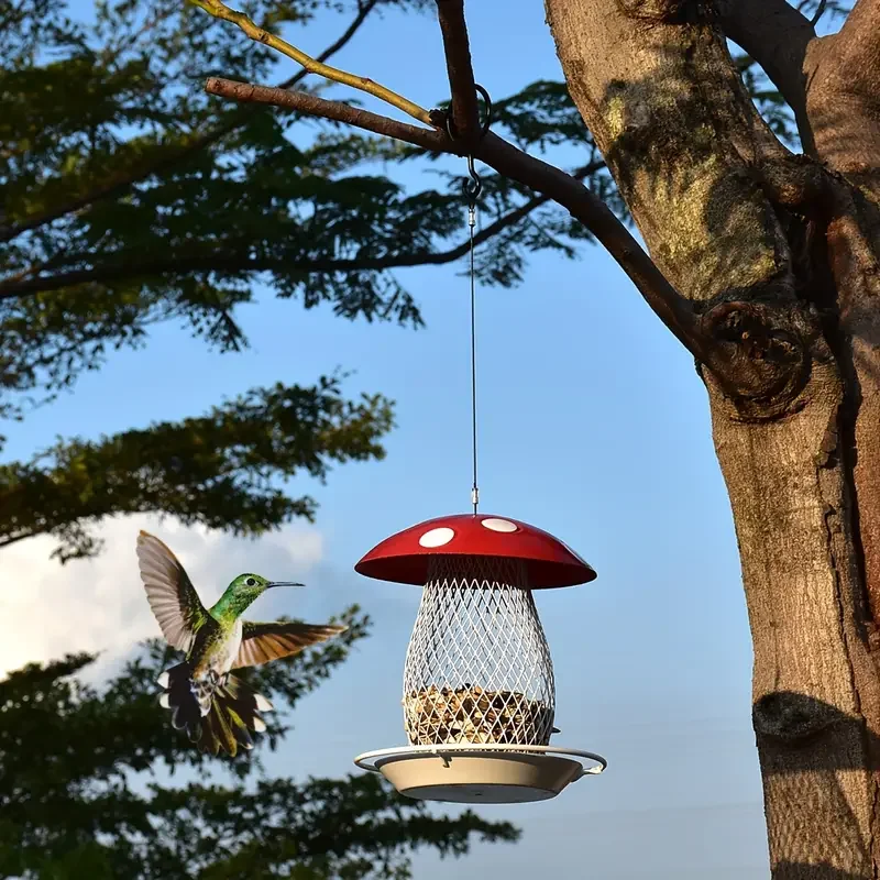 1pc classic squirrel proof mushroom shape hanging bird feeder for garden or park 1qt feed capacity garden supplies details 5