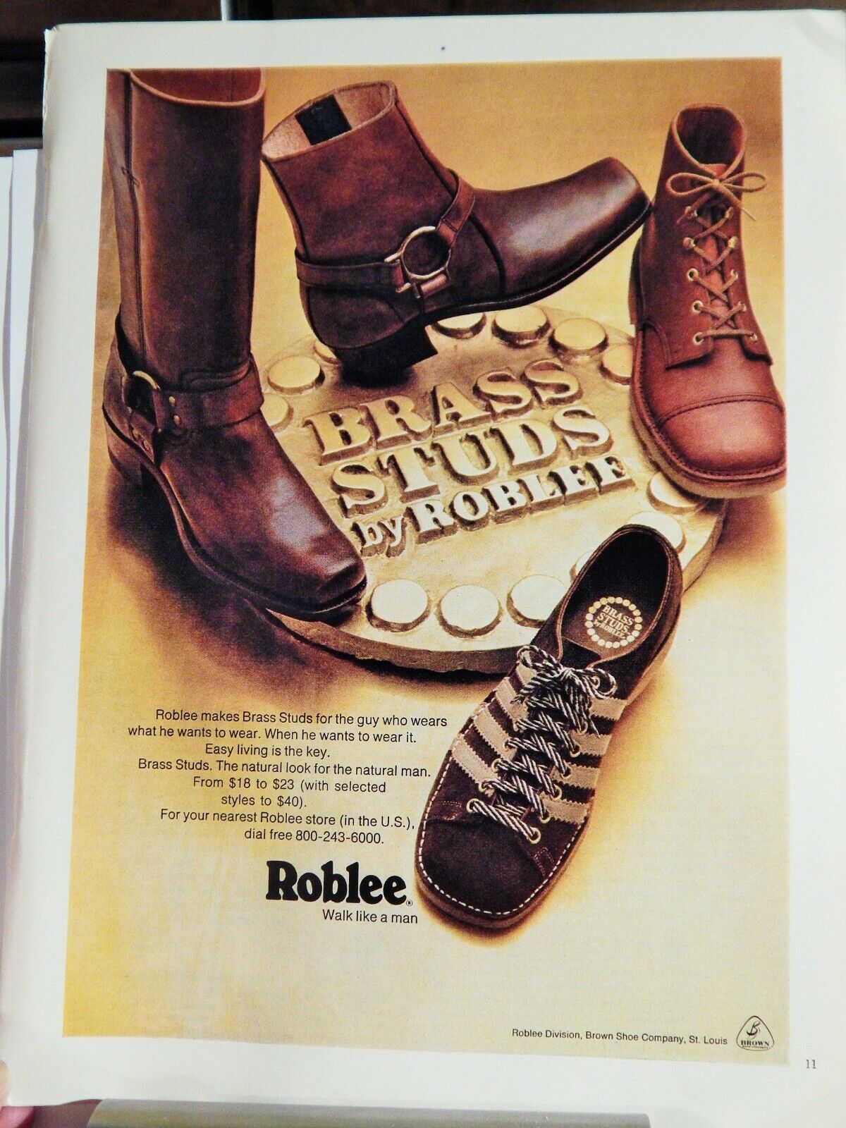 BRASS STUDS BY ROBLEE MENS SHOE 1971 VINTAGE Photo Poster painting AD, RARE SOUGHT EPHEMERA