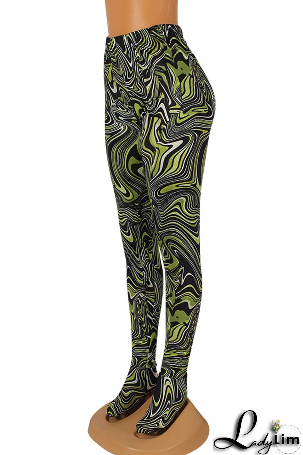 Orange Street Print Split Joint Skinny High Waist Pencil Full Print Bottoms